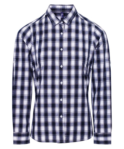 Womens Mulligan check cotton long sleeve shirt | white/navy