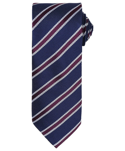 Waffle stripe tie | navy/aubergine