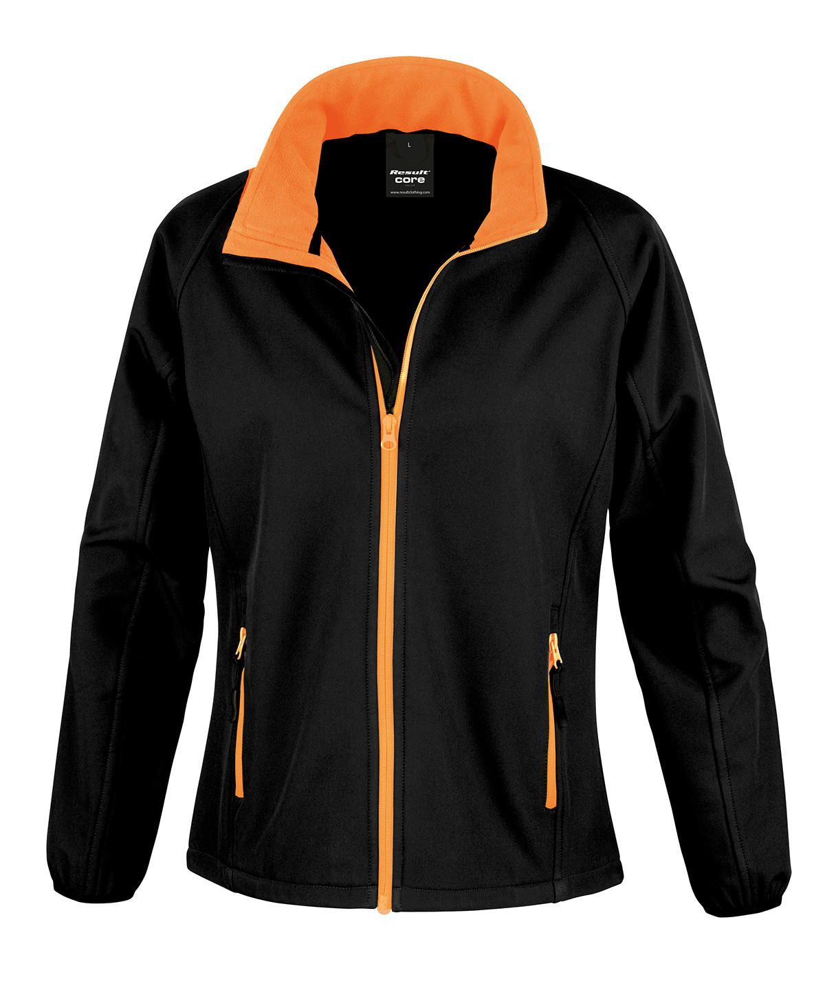 Womens Core printable softshell jacket | black/orange