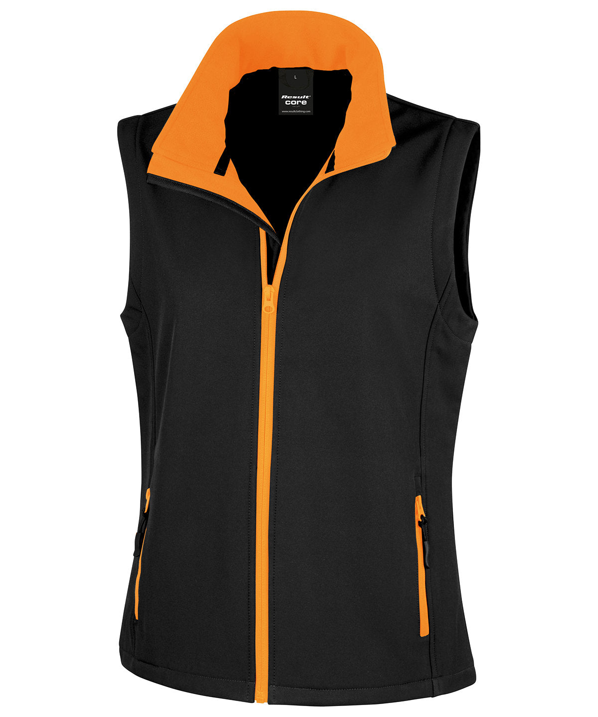 Womens printable softshell bodywarmer | black/orange