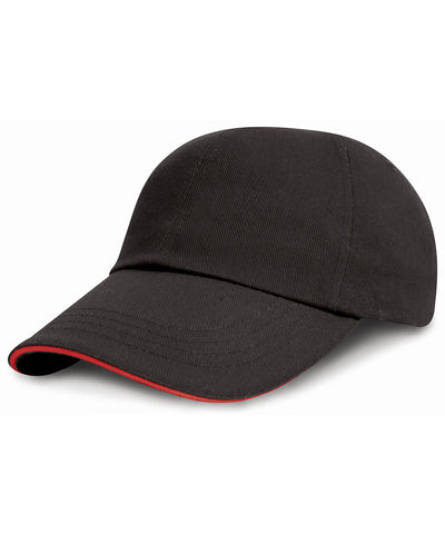 Junior low-profile heavy brushed cotton cap with sandwich peak | black/red