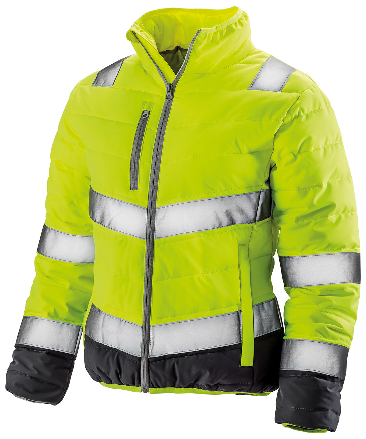 Womens soft padded safety jacket | fluorescent yellow/grey