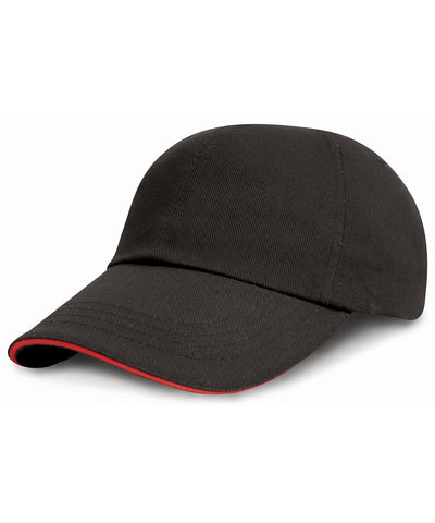 Low-profile heavy brushed cotton cap with sandwich peak | black/red
