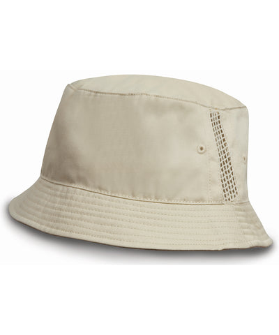 Deluxe washed cotton bucket hat with side mesh panels | natural