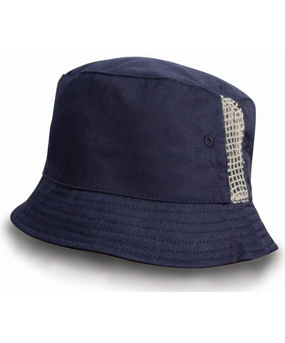 Deluxe washed cotton bucket hat with side mesh panels | navy