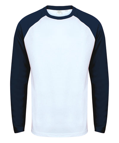 Long sleeve baseball t-shirt | white/oxford navy