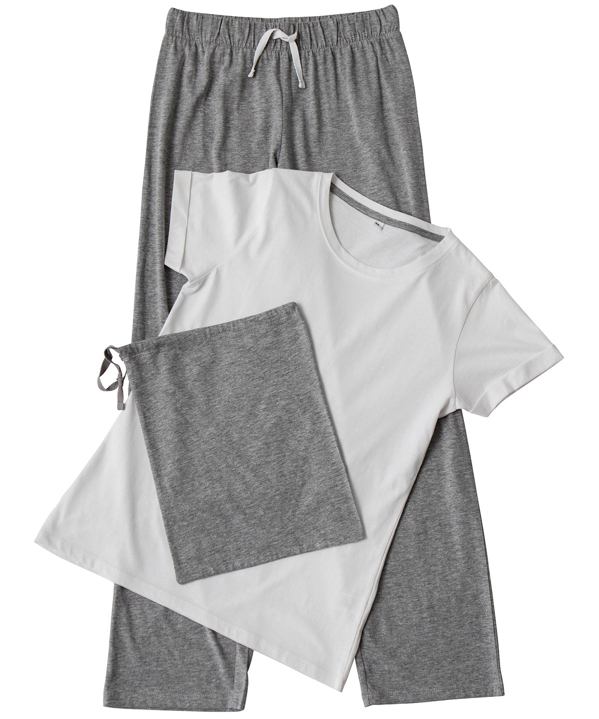 Womens long pant pyjama set (in a bag) | white/heather grey