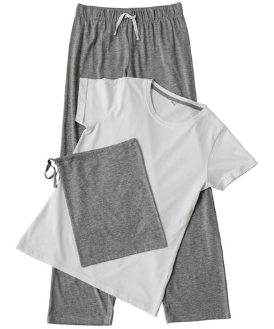 Womens long pant pyjama set (in a bag) | white/heather grey