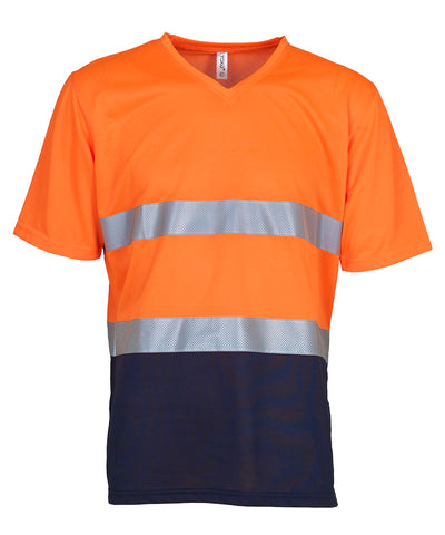 Hi-vis top cool super light v-neck t-shirt (HVJ910) | orange/navy
