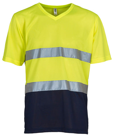 Hi-vis top cool super light v-neck t-shirt (HVJ910) | yellow/navy