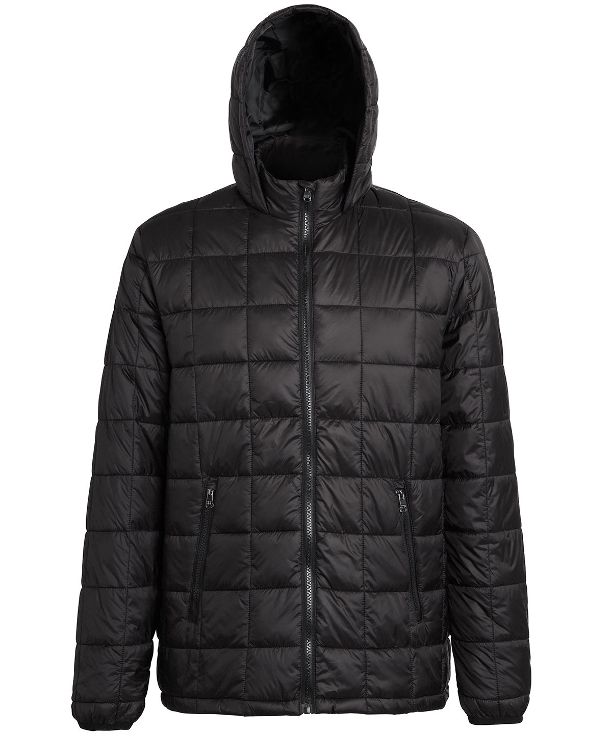 Box quilt hooded jacket | black