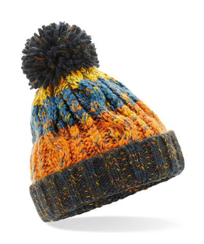 Junior corkscrew pom pom beanie | retro blues