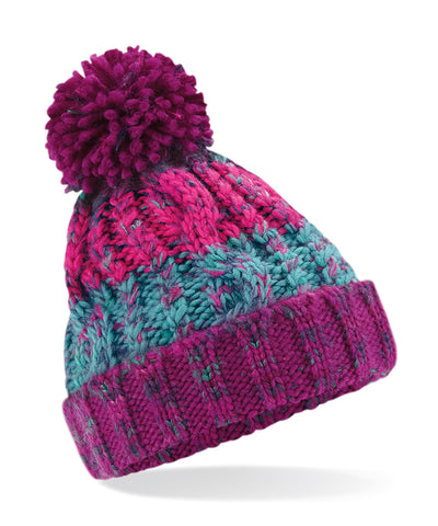 Junior corkscrew pom pom beanie | winter berries