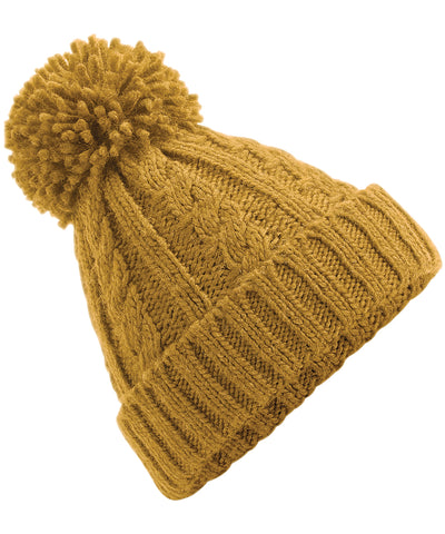 Cable knit melange beanie | mustard