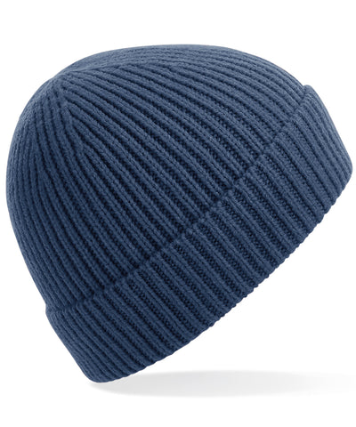 Engineered knit ribbed beanie | steel blue