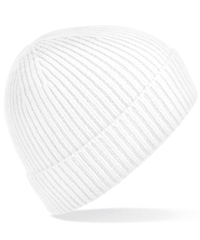 Engineered knit ribbed beanie | White
