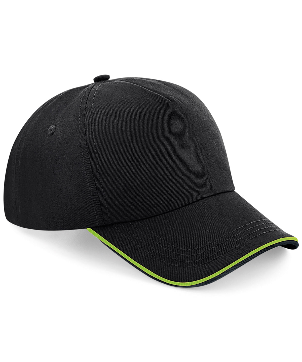 Authentic 5-panel cap - piped peak | Black/Lime Green