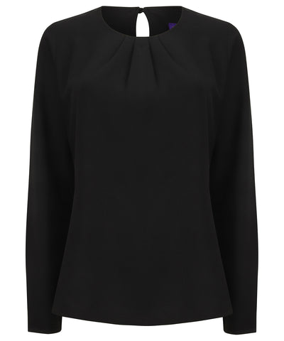Womens pleat front long sleeve blouse | black