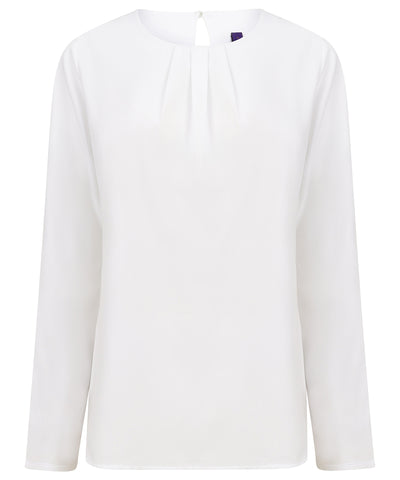 Womens pleat front long sleeve blouse | white