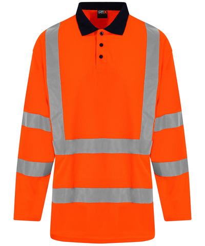High visibility long sleeve polo | hv orange/navy