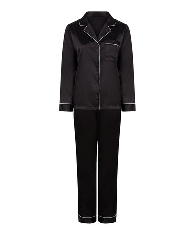 Womens satin long pyjamas | black