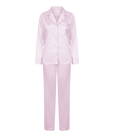 Womens satin long pyjamas | light pink
