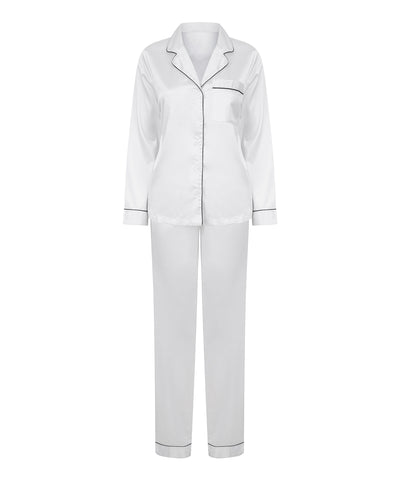 Womens satin long pyjamas | white