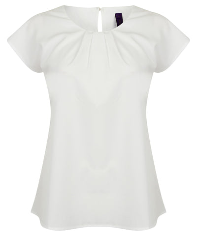 Womens pleat front short sleeve blouse | white