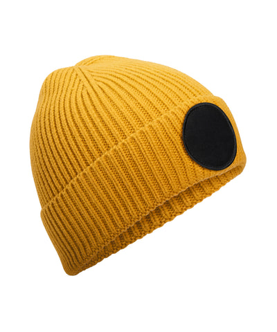 Circular fashion patch beanie | mustard/black