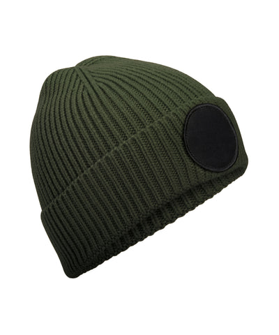 Circular fashion patch beanie | olive green/black