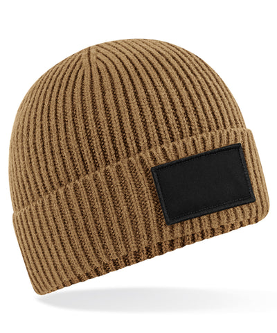 Fashion patch beanie | biscuit/black