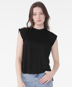 Womens flowy muscle tee with rolled cuff | black