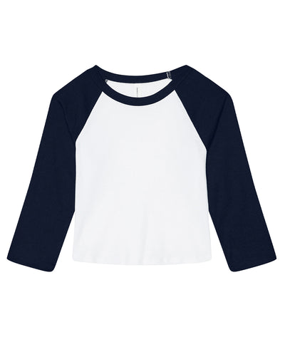 Womens micro rib 3/4 raglan baby t-shirt | white/navy