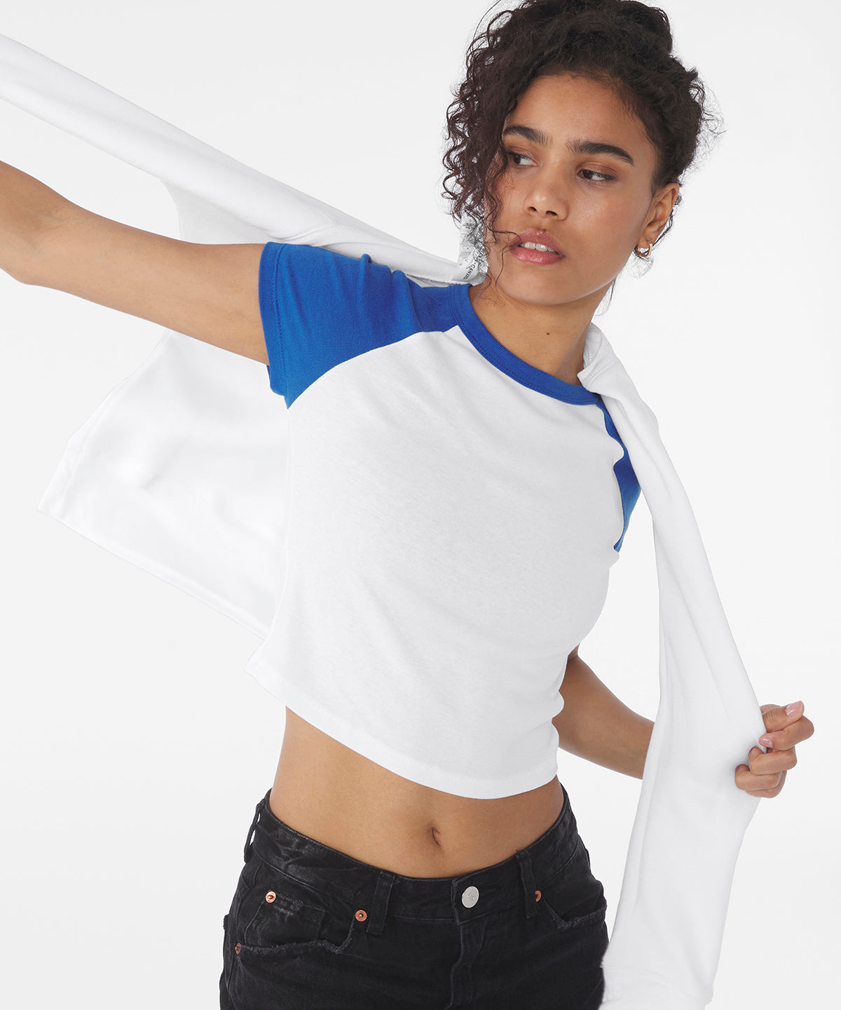 Womens micro rib raglan baby t-shirt | white/baby blue