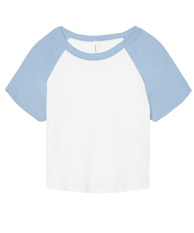 Womens micro rib raglan baby t-shirt | white/baby blue