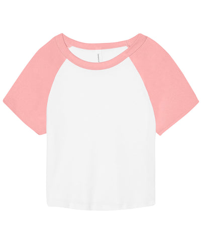 Womens micro rib raglan baby t-shirt | white/pink
