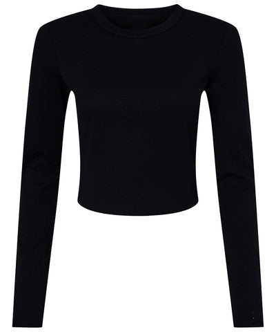 Womens micro rib long sleeve baby t-shirt | solid black blend