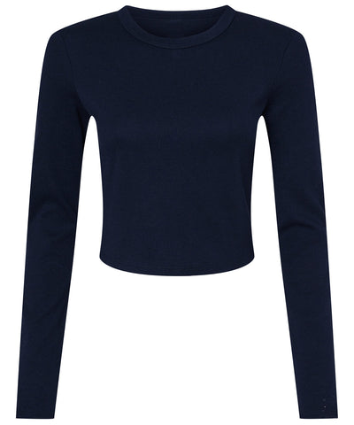 Womens micro rib long sleeve baby t-shirt | solid navy blend