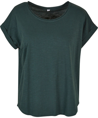 Womens long slub tee | bottle green