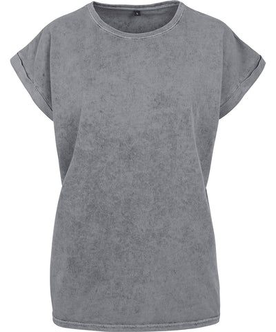 Womens acid washed extended shoulder tee | asphalt