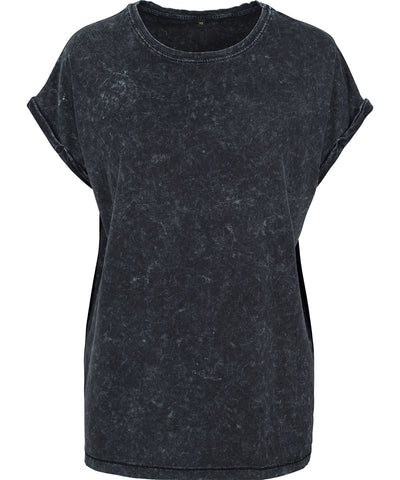 Womens acid washed extended shoulder tee | black
