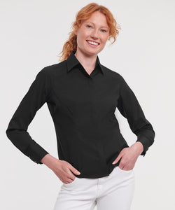 Womens long sleeve polycotton easycare fitted poplin shirt | black