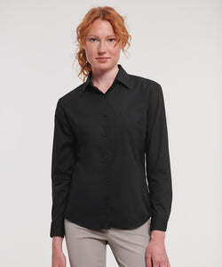 Womens long sleeve polycotton easycare poplin shirt | black