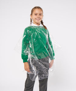 Kids emergency hooded plastic poncho | clear
