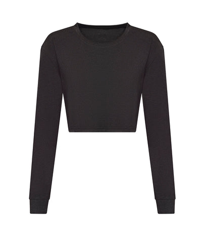 Womens long sleeve cropped T | heather black