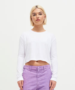Womens long sleeve cropped T | heather black