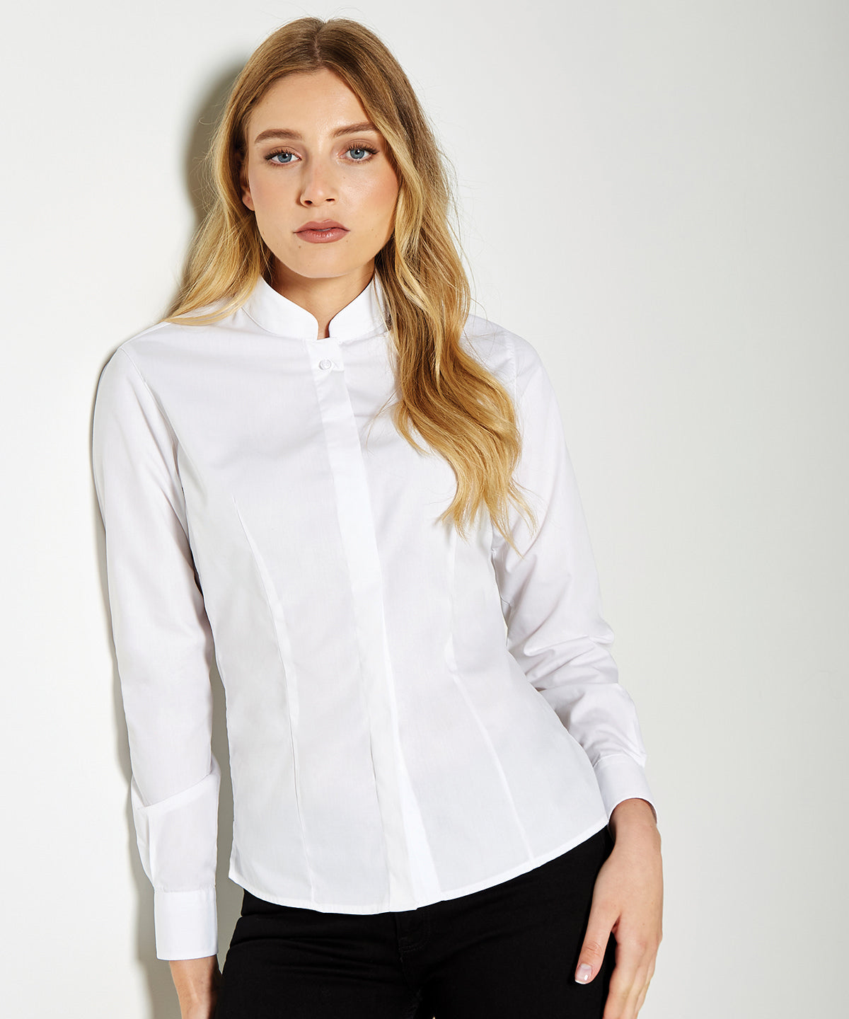 Womens mandarin collar shirt long-sleeved (tailored fit) | black