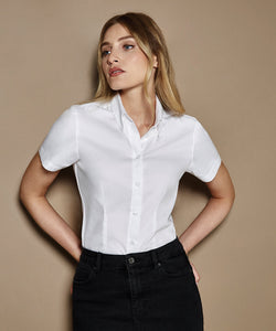 Womens corporate Oxford blouse short-sleeved (tailored fit) | black