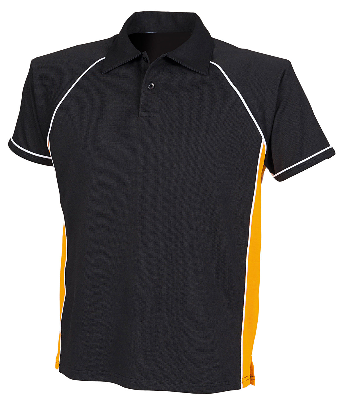 Piped performance polo | black/amber/white