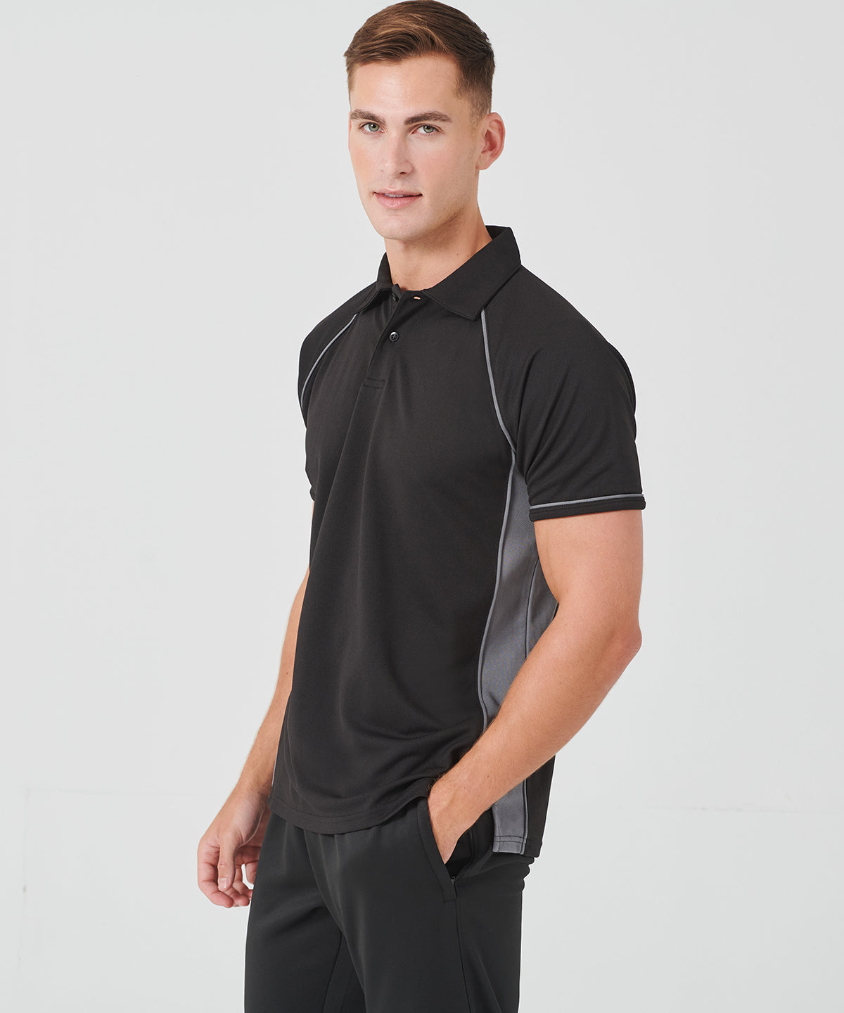 Piped performance polo | gunmetal grey/black/black